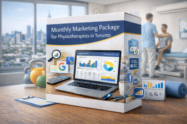 Toronto physiotherapist clinic marketing dashboard representing monthly marketing package for physiotherapy clinics.